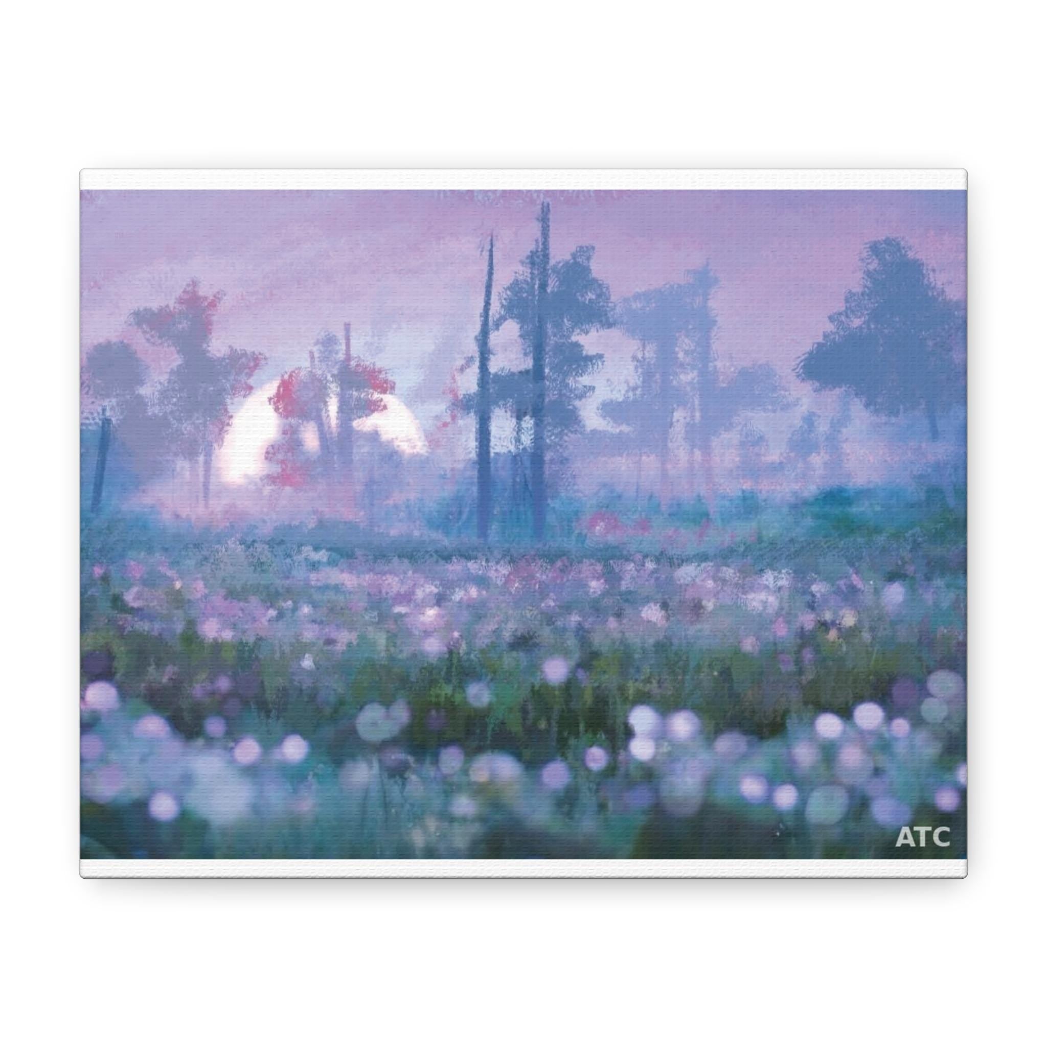 Misty Moonlit Meadow Canvas