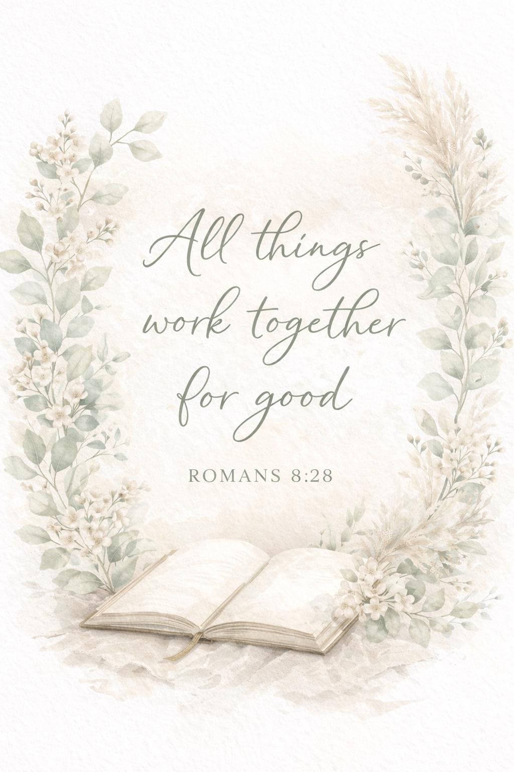 Romans 8:28 Bible Verse Printable | Neutral Botanical Scripture Art (Digital Download)