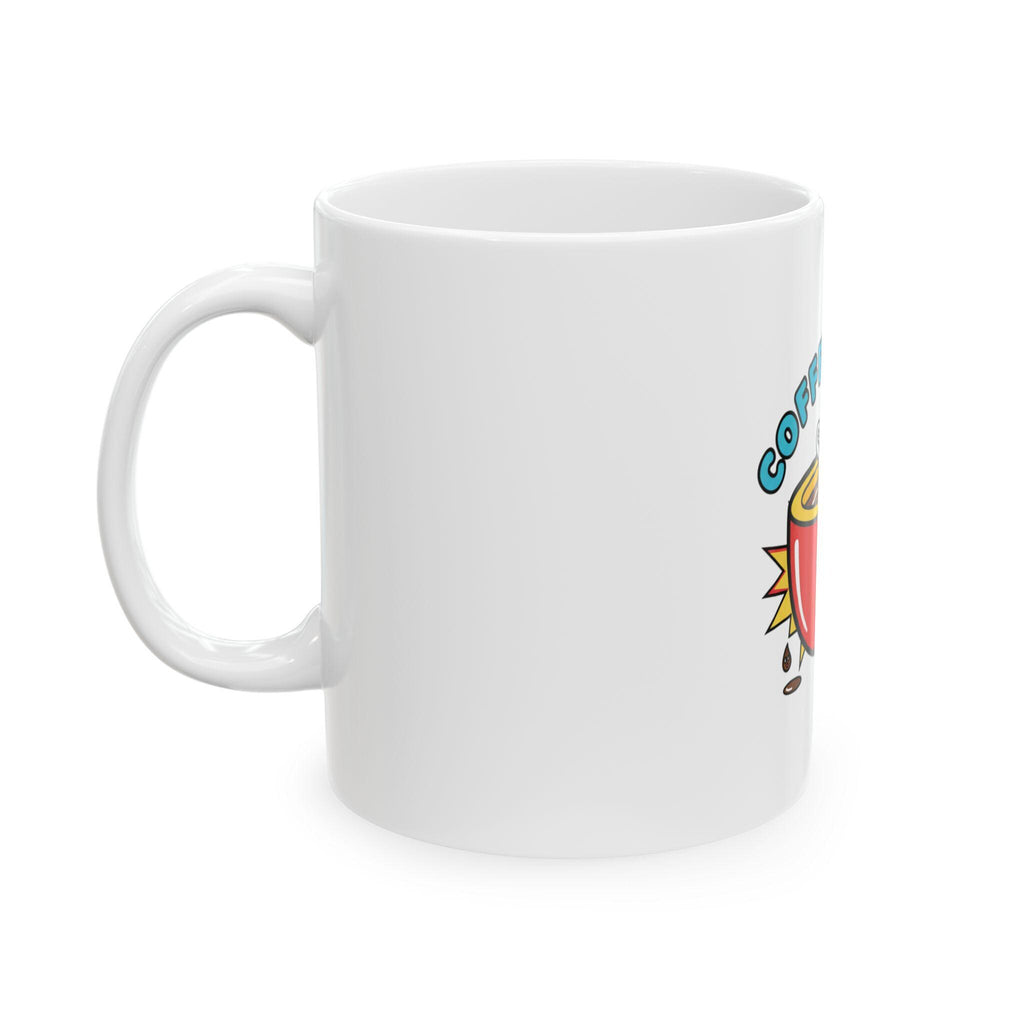 Coffee First Mug | Steaming Red Cup Illustration, Glossy Ceramic Drinkware